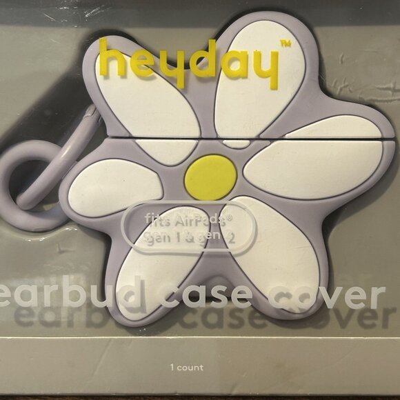 NIB Heyday Soft Purple Flower Daisy AirPods Case Cover Generation 1 & 2 Clip - Picture 2 of 7